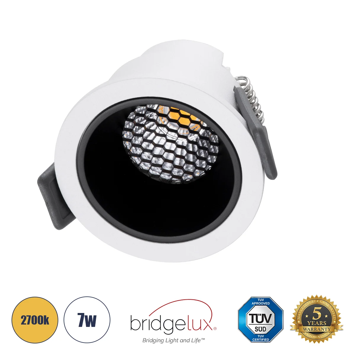 Φωτογραφία προϊόντος: GLOBOSTAR® PLUTO-S 60247 Χωνευτό Downlight Σποτ με Honeycomb Anti Glare Reflector LED 7W 875lm 38° AC 220-240V IP20 Θερμό Λευκό 2700K - Bridgelux COB Chip & TÜV SÜD Driver - Λευκό