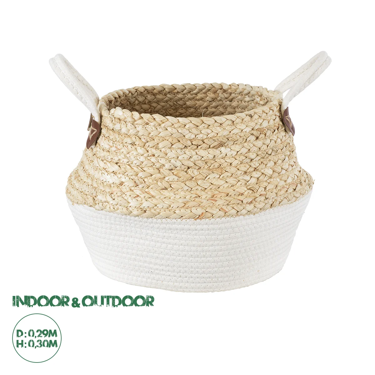 Φωτογραφία προϊόντος: GloboStar® Artificial Garden KIMOLOS 20311 Διακοσμητικό Πλεκτό Καλάθι - Κασπώ Γλάστρα - Flower Pot Μπεζ με Λευκό Φ29cm x Υ30cm