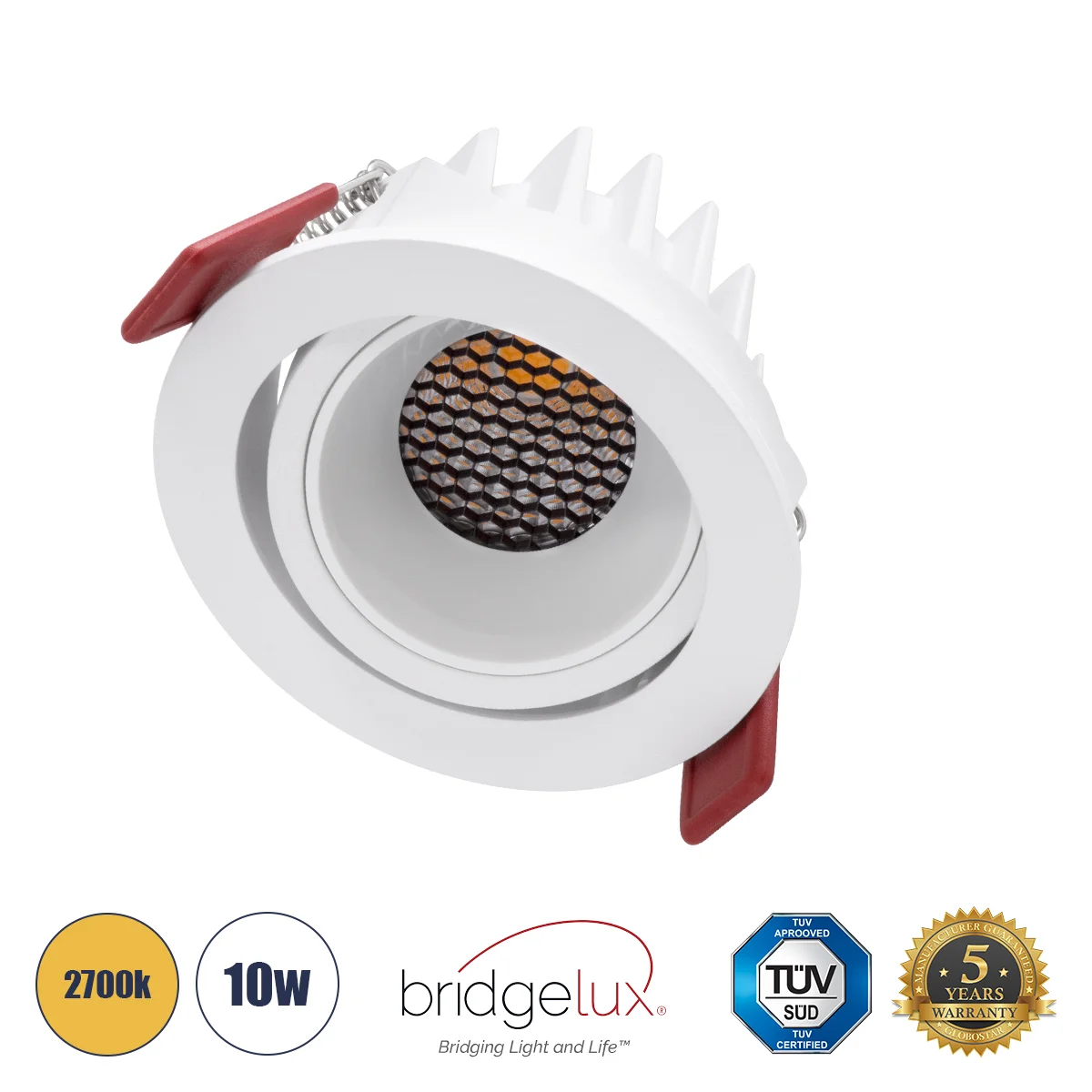 Φωτογραφία προϊόντος: GLOBOSTAR® LEO-R 60285 Χωνευτό Κινούμενο Downlight Σποτ με Honeycomb Anti Glare Reflector LED 10W 1250lm 38° AC 220-240V IP20 Θερμό Λευκό 2700K - Bridgelux COB Chip & TÜV SÜD Drive