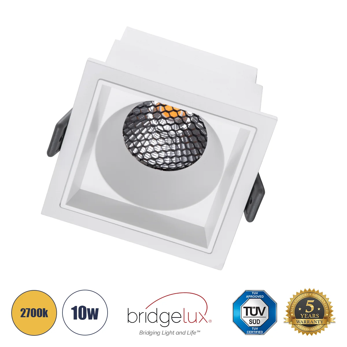 Φωτογραφία προϊόντος: GLOBOSTAR® PLUTO-M 60273 Χωνευτό Downlight Σποτ με Honeycomb Anti Glare Reflector LED 10W 1250lm 38° AC 220-240V IP20 Θερμό Λευκό 2700K - Bridgelux COB Chip & TÜV SÜD Driver - Λευκ