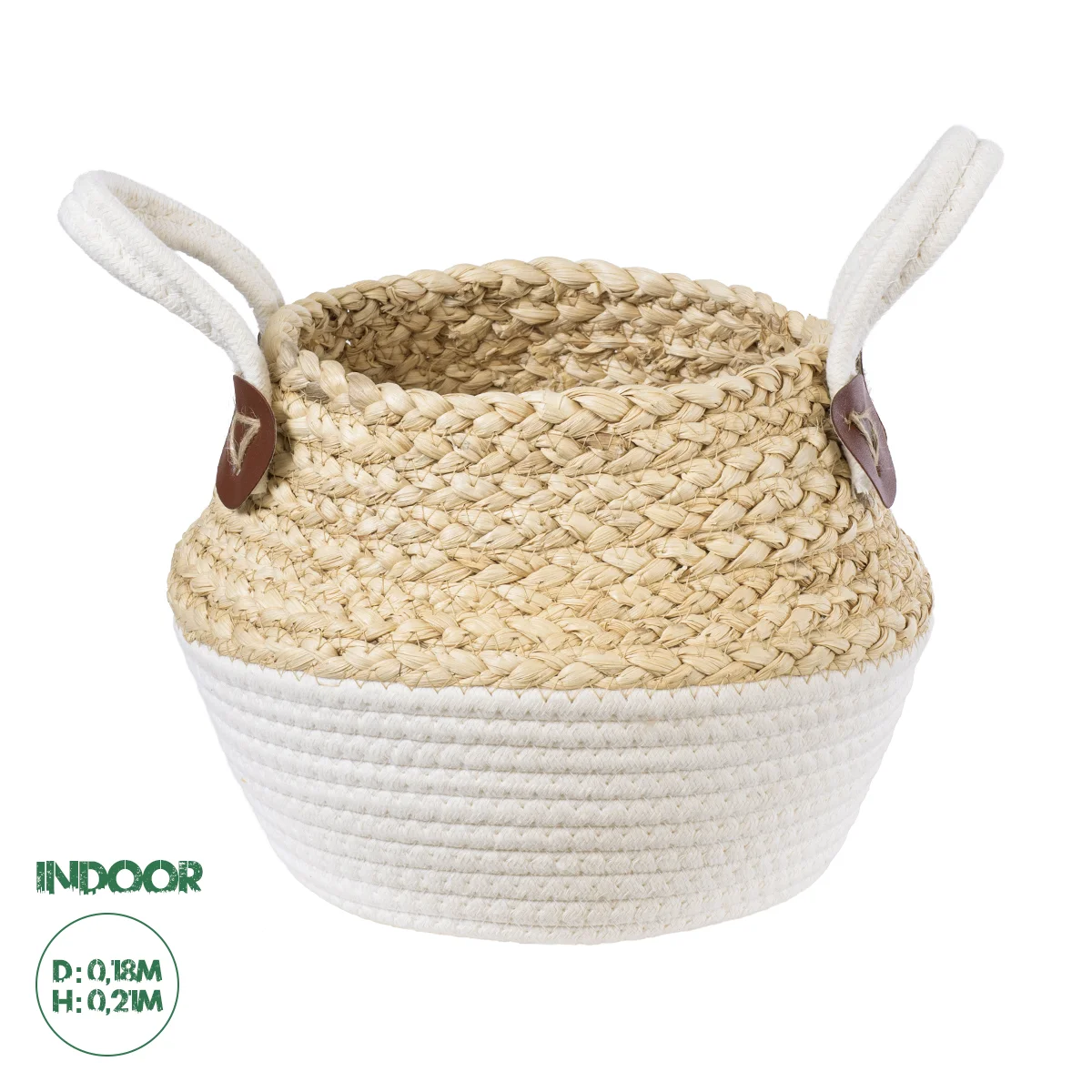 Φωτογραφία προϊόντος: GloboStar® Artificial Garden KIMOLOS 20309 Διακοσμητικό Πλεκτό Καλάθι - Κασπώ Γλάστρα - Flower Pot Μπεζ με Λευκό Φ18cm x Υ21cm