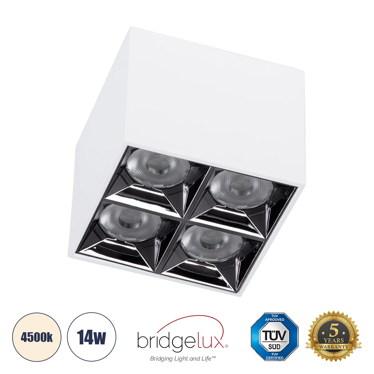 Φωτογραφία προϊόντος: GLOBOSTAR® LUMINAR 60334 Downlight Σποτ LED 14W 1960lm 36° AC 220-240V IP20 Φυσικό Λευκό 4500K - Osram SMD Chip & TÜV SÜD Driver - Λευκό Ματ - Μ8.2 x Π8.2 x Υ6.6cm - 5 Χρόνια Εγγύη