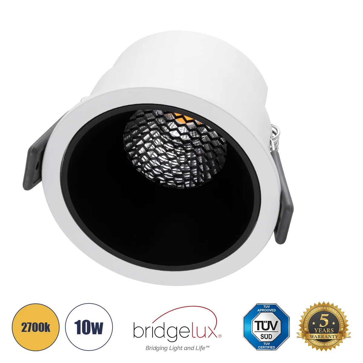 Φωτογραφία προϊόντος: GLOBOSTAR® PLUTO-M 60253 Χωνευτό Downlight Σποτ με Honeycomb Anti Glare Reflector LED 10W 1250lm 38° AC 220-240V IP20 Θερμό Λευκό 2700K - Bridgelux COB Chip & TÜV SÜD Driver - Λευκ