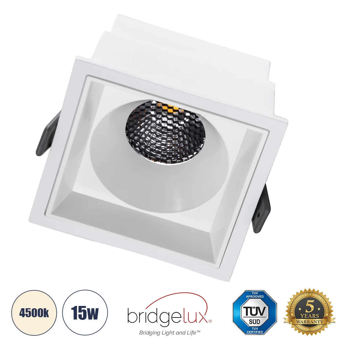 Φωτογραφία προϊόντος: GLOBOSTAR® PLUTO-B 60278 Χωνευτό Downlight Σποτ με Honeycomb Anti Glare Reflector LED 15W 1950lm 38° AC 220-240V IP20 Φυσικό Λευκό 4500K - Bridgelux COB Chip & TÜV SÜD Driver - Λευ