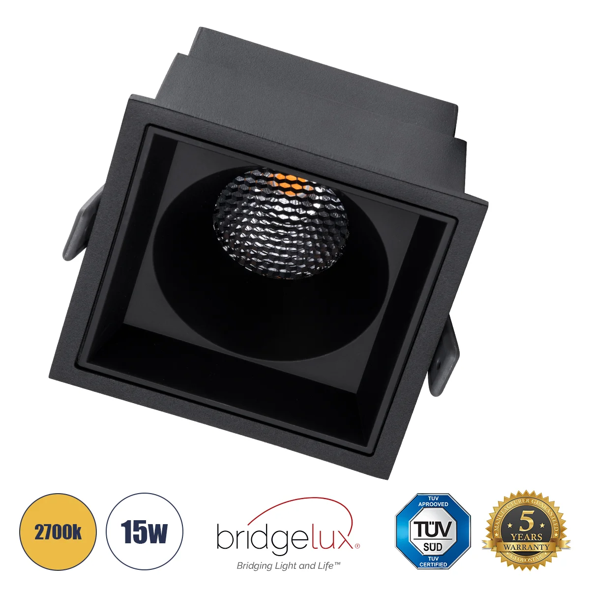 Φωτογραφία προϊόντος: GLOBOSTAR® PLUTO-B 60281 Χωνευτό Downlight Σποτ με Honeycomb Anti Glare Reflector LED 15W 1875lm 38° AC 220-240V IP20 Θερμό Λευκό 2700K - Bridgelux COB Chip & TÜV SÜD Driver - Μαύρ