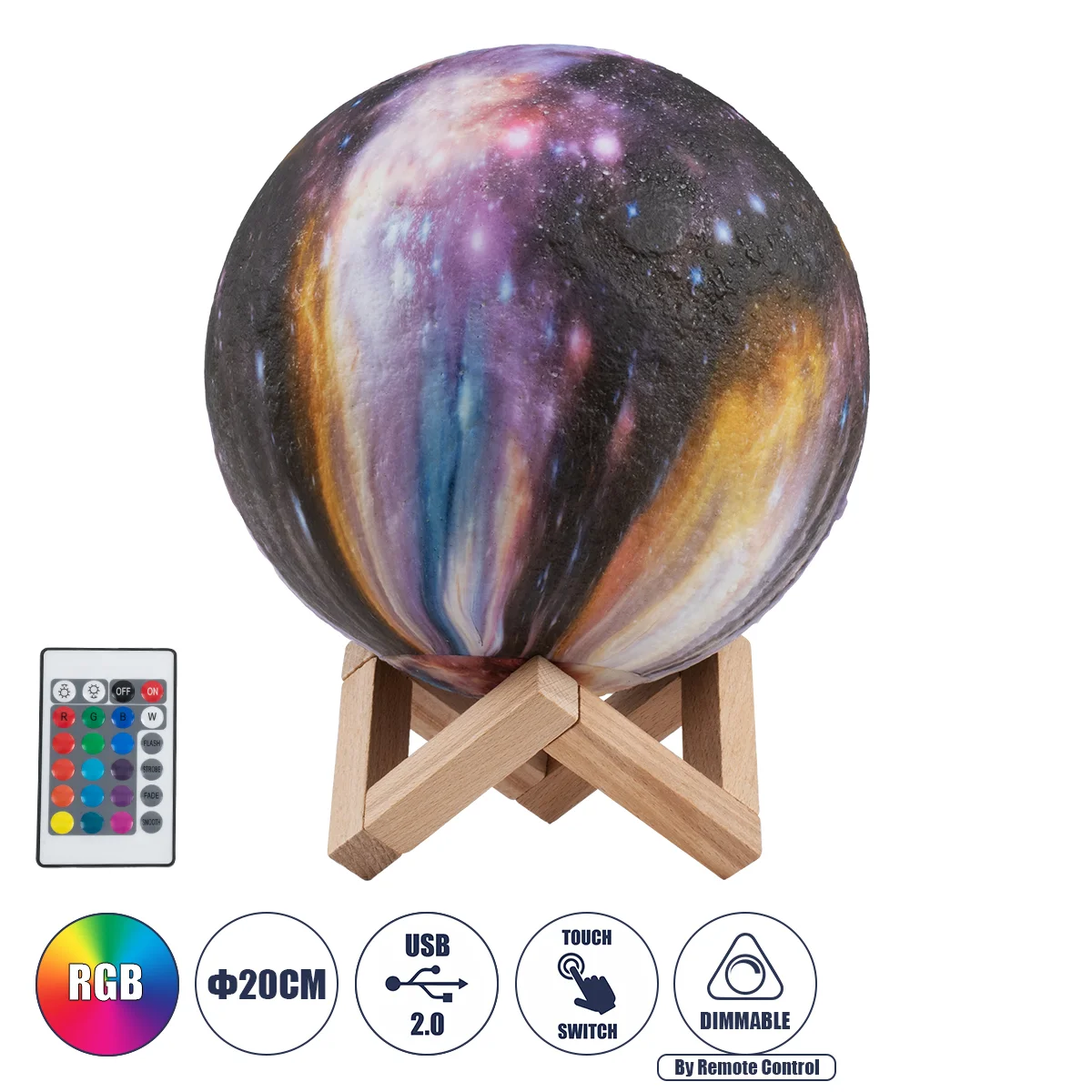 Φωτογραφία προϊόντος: GloboStar® MOON 79617 Επιτραπέζιο Φωτιστικό Πορτατίφ LED 6W 360lm 360° DC 5V IP20 RGB Dimmable Πολύχρωμο Πλαστικό με Μπεζ Ξύλο - Μ20 x Π20 x Υ25cm - 2 Xρόνια Εγγύηση