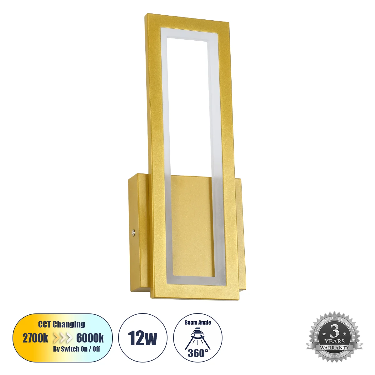 Φωτογραφία προϊόντος: GLOBOSTAR® TIARA 61328 Μοντέρνο Φωτιστικό Τοίχου - Απλίκα LED 12W 1440lm 300° AC 220-240V IP20 Ρυθμιζόμενο Λευκό CCT με On/Off 2700K/4500K/6000K - Lumileds SMD Chip - Χρυσό Βούρτσα