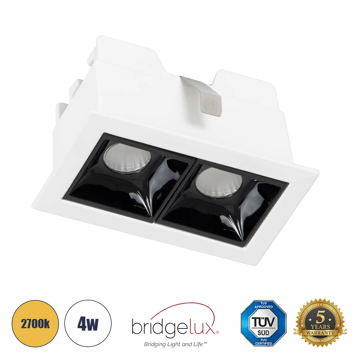 Φωτογραφία προϊόντος: GLOBOSTAR® LUMINAR 60317 Χωνευτό Downlight Σποτ LED 4W 540lm 36° AC 220-240V IP20 Θερμό Λευκό 2700K - Osram SMD Chip & TÜV SÜD Driver - Λευκό & Μαύρο Ματ - Μ7.5 x Π4.3 x Υ4.5cm / Q