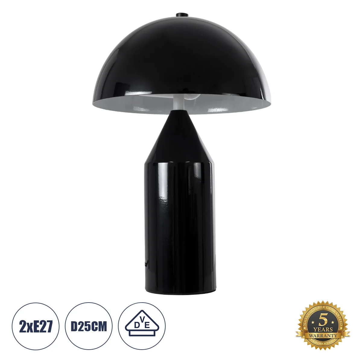 Φωτογραφία προϊόντος: GLOBOSTAR® URANUS-S 61449 Μοντέρνο Επιτραπέζιο Φωτιστικό Πορτατίφ με Ντουί 2 x E27 AC 220-240V IP20 - Μαύρο - Μ25 x Π25 x Υ39cm