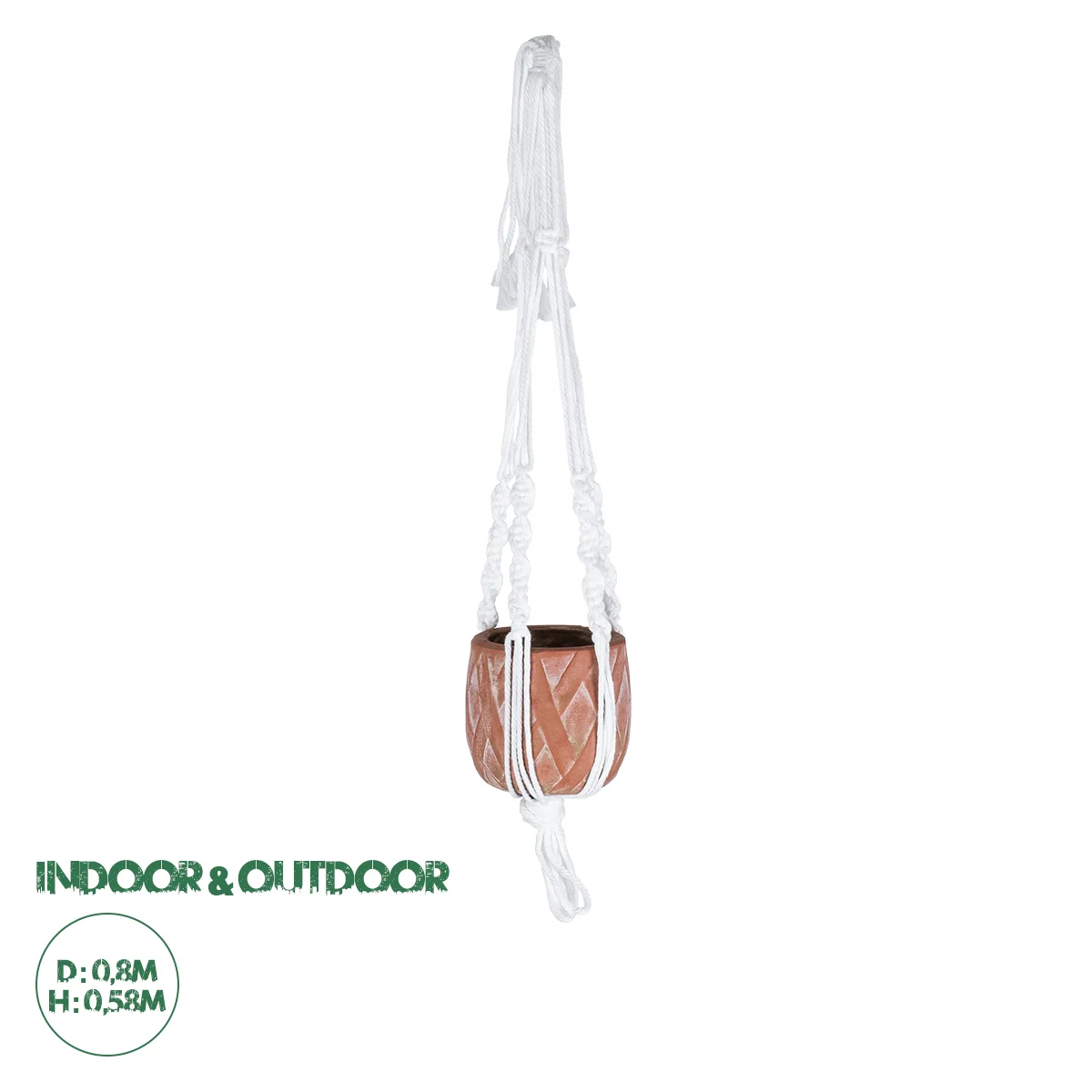 Φωτογραφία προϊόντος: GloboStar® Artificial Garden PSERIMOS 20492 Κρεμαστό Πήλινο Κεραμικό Κασπώ Γλάστρα - Flower Pot Κεραμιδί με Μακραμέ Φ8cm x Υ58cm