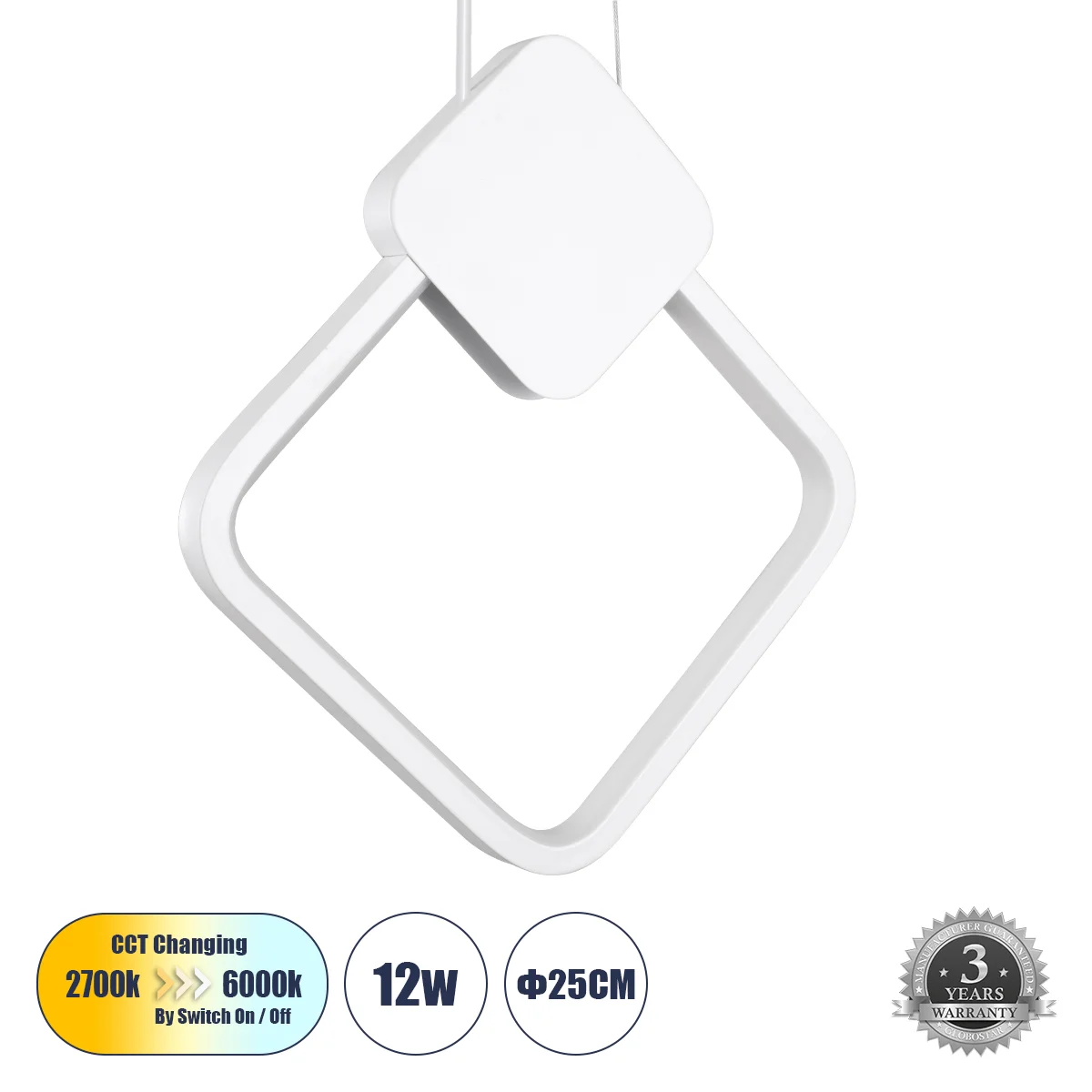 Φωτογραφία προϊόντος: GLOBOSTAR® MARY 61083 Μοντέρνο Κρεμαστό Φωτιστικό Οροφής LED 12W 1440lm 300° AC 220-240V IP20 Ρυθμιζόμενο Λευκό CCT με On/Off 2700K/4500K/6000K - Lumileds SMD Chip - Λευκό - Μ20 x