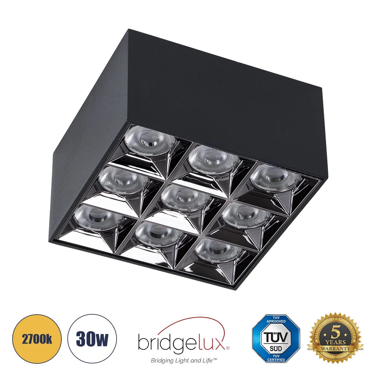 Φωτογραφία προϊόντος: GLOBOSTAR® LUMINAR 60337 Downlight Σποτ LED 30W 4050lm 36° AC 220-240V IP20 Θερμό Λευκό 2700K - Osram SMD Chip & TÜV SÜD Driver - Μαύρο Ματ - Μ12 x Π12 x Υ6.6cm - 5 Χρόνια Εγγύηση