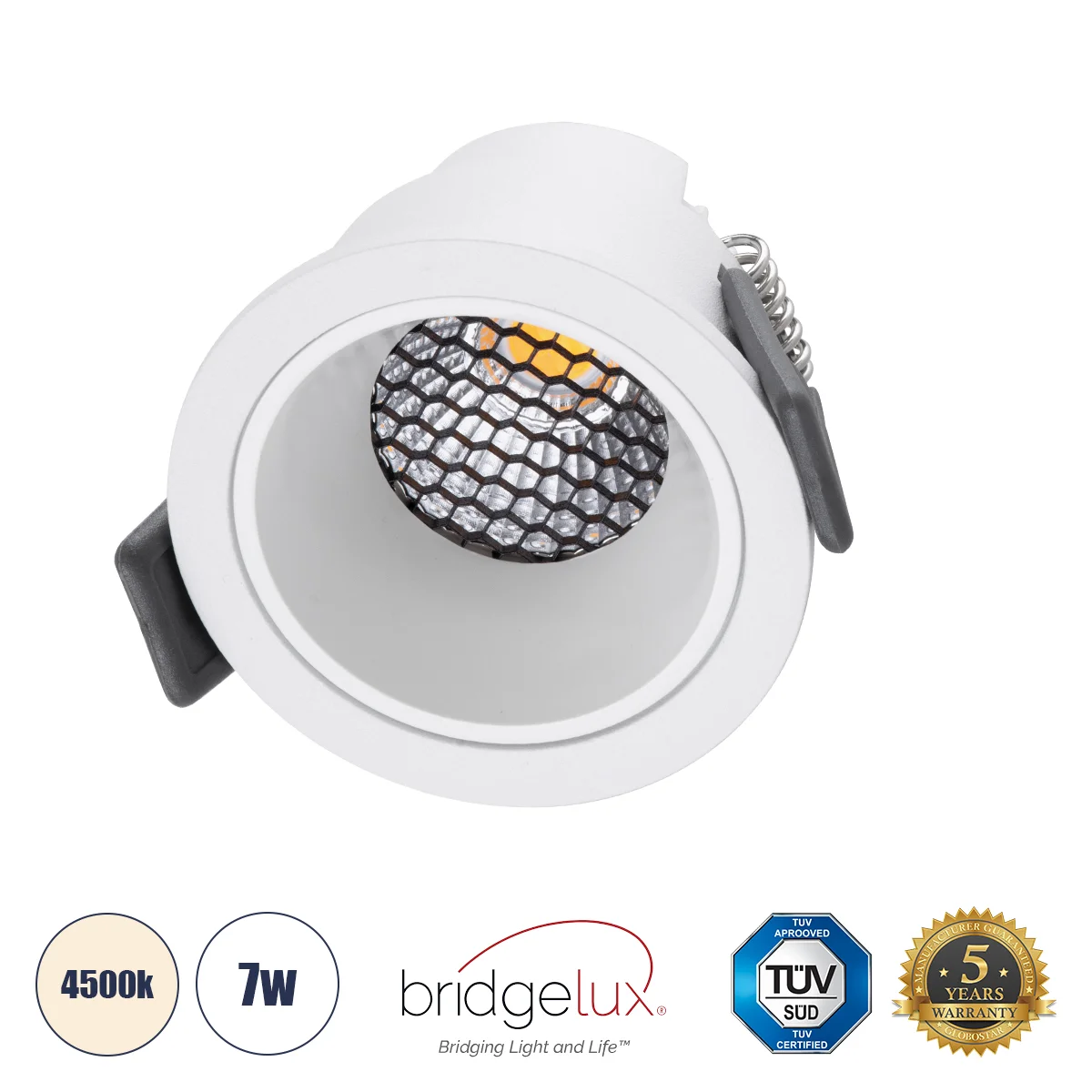 Φωτογραφία προϊόντος: GLOBOSTAR® PLUTO-S 60248 Χωνευτό Downlight Σποτ με Honeycomb Anti Glare Reflector LED 7W 910lm 38° AC 220-240V IP20 Φυσικό Λευκό 4500K - Bridgelux COB Chip & TÜV SÜD Driver - Λευκό