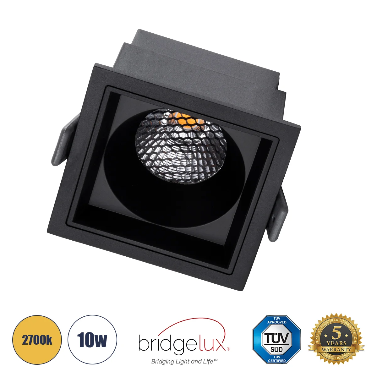 Φωτογραφία προϊόντος: GLOBOSTAR® PLUTO-M 60275 Χωνευτό Downlight Σποτ με Honeycomb Anti Glare Reflector LED 10W 1250lm 38° AC 220-240V IP20 Θερμό Λευκό 2700K - Bridgelux COB Chip & TÜV SÜD Driver - Μαύρ