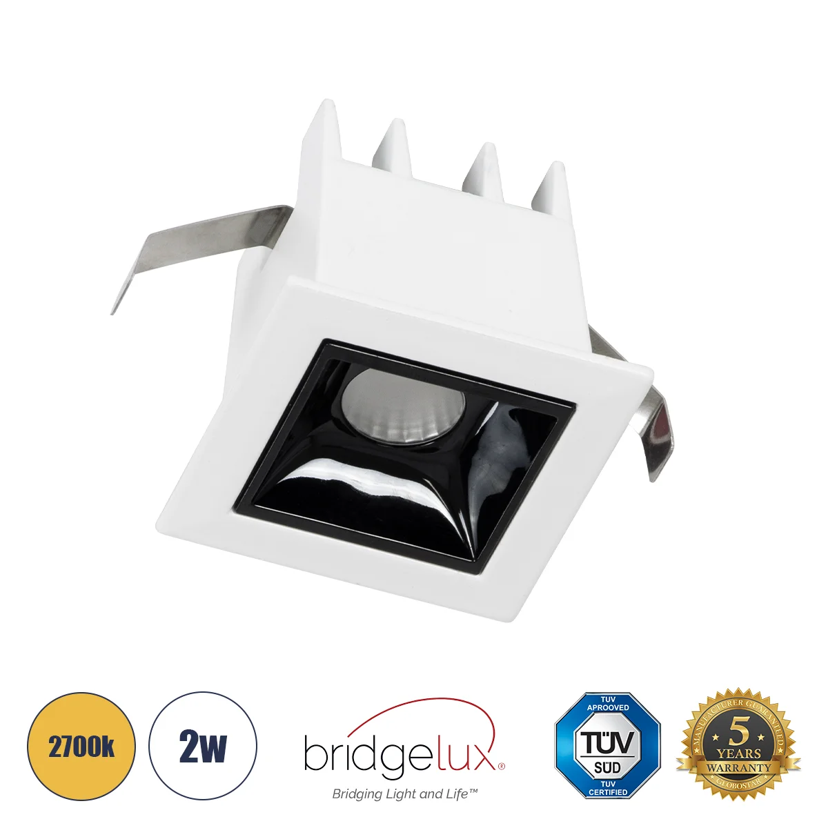 Φωτογραφία προϊόντος: GLOBOSTAR® LUMINAR 60315 Χωνευτό Downlight Σποτ LED 2W 270lm 36° AC 220-240V IP20 Θερμό Λευκό 2700K - Osram SMD Chip & TÜV SÜD Driver - Λευκό & Μαύρο Ματ - Μ4.3 x Π4.3 x Υ4.5cm / Q