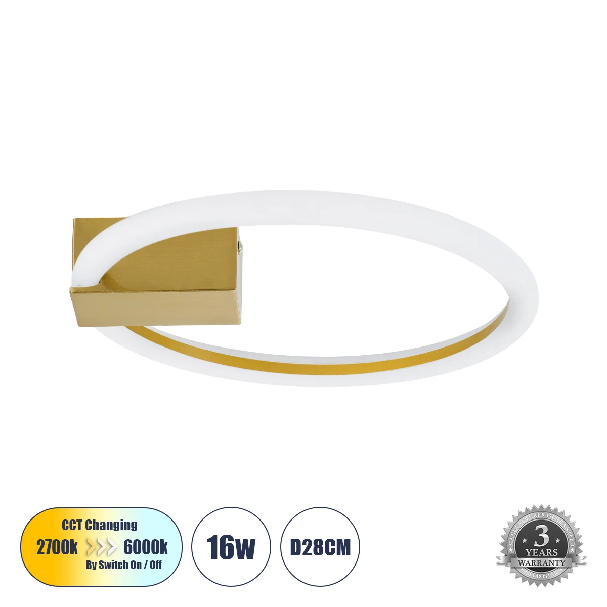 Φωτογραφία προϊόντος: GLOBOSTAR® CINDERELLA 60978 Μοντέρνο Φωτιστικό Οροφής LED 16W 1792lm 360° AC 220-240V IP20 Ρυθμιζόμενο Λευκό CCT με On/Off 2700K/4500K/6000K - Lumileds SMD Chip - Χρυσό Βούρτσας -