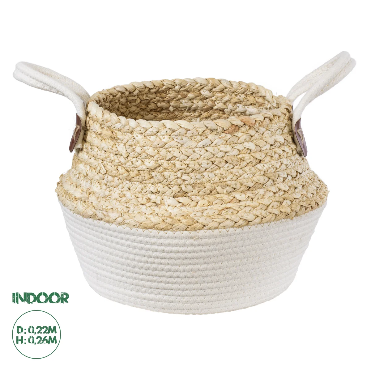 Φωτογραφία προϊόντος: GloboStar® Artificial Garden KIMOLOS 20310 Διακοσμητικό Πλεκτό Καλάθι - Κασπώ Γλάστρα - Flower Pot Μπεζ με Λευκό Φ22cm x Υ26cm