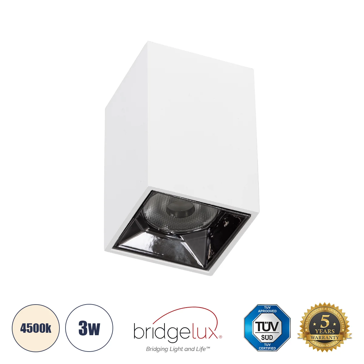 Φωτογραφία προϊόντος: GLOBOSTAR® LUMINAR 60322 Downlight Σποτ LED 3W 420lm 36° AC 220-240V IP20 Φυσικό Λευκό 4500K - Osram SMD Chip & TÜV SÜD Driver - Λευκό Ματ - Μ4.2 x Π4.2 x Υ6.6cm - 5 Χρόνια Εγγύηση