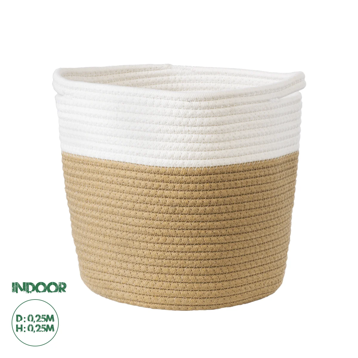 Φωτογραφία προϊόντος: GloboStar® Artificial Garden PALAWAN 20203 Διακοσμητικό Πλεκτό Καλάθι - Κασπώ Γλάστρα - Flower Pot Μπεζ με Λευκό Π25cm x Υ25cm