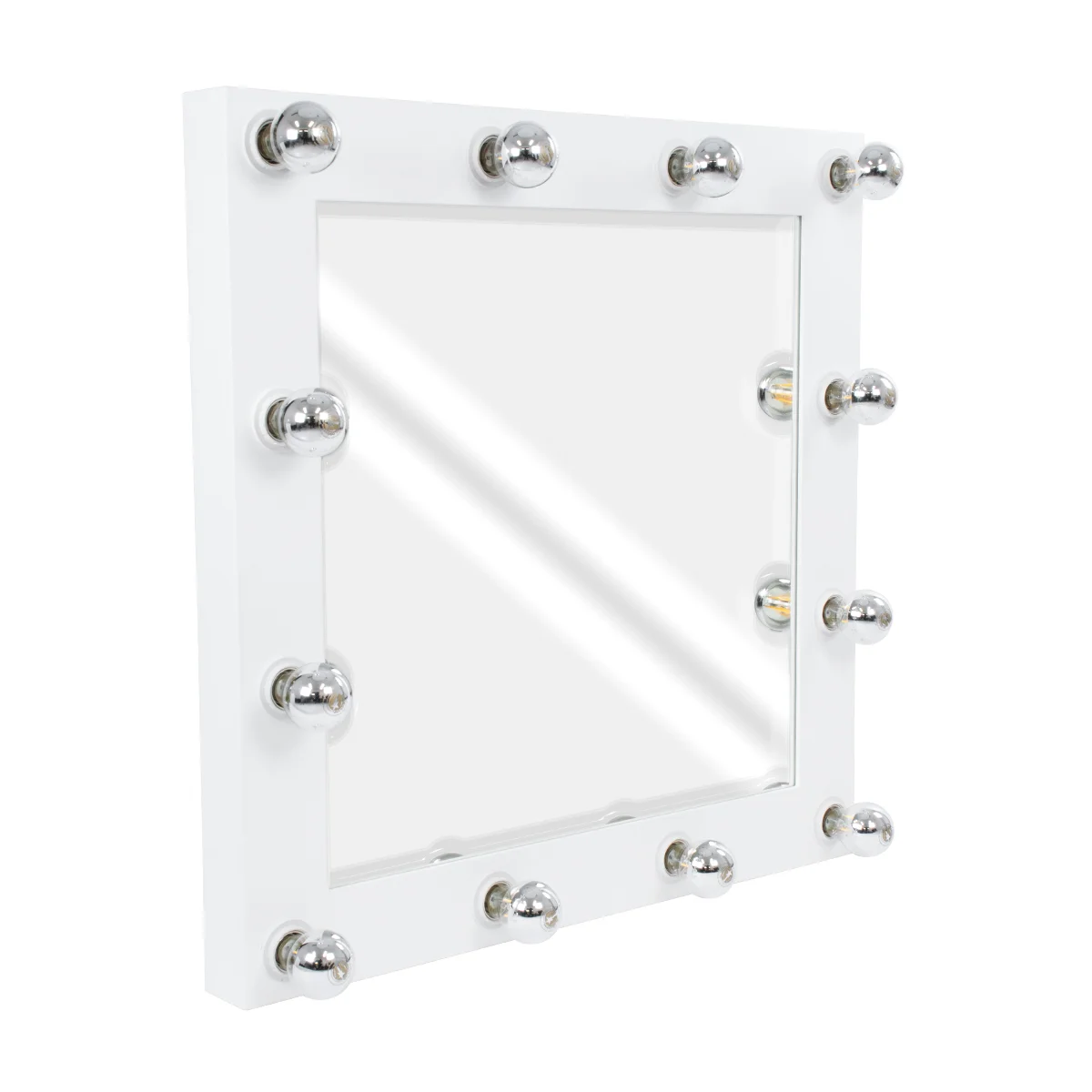 Φωτογραφία προϊόντος: GloboStar® MAKEUP MIRROR-80x80-4 Μοντέρνος Καθρέπτης Μακιγιάζ με Πλαίσιο Φυσικού Ξύλου με Διακόπτη On/Off 12 x E27 AC220-240V - Μ80 x Π7 x Υ80cm - Λευκή Λάκα