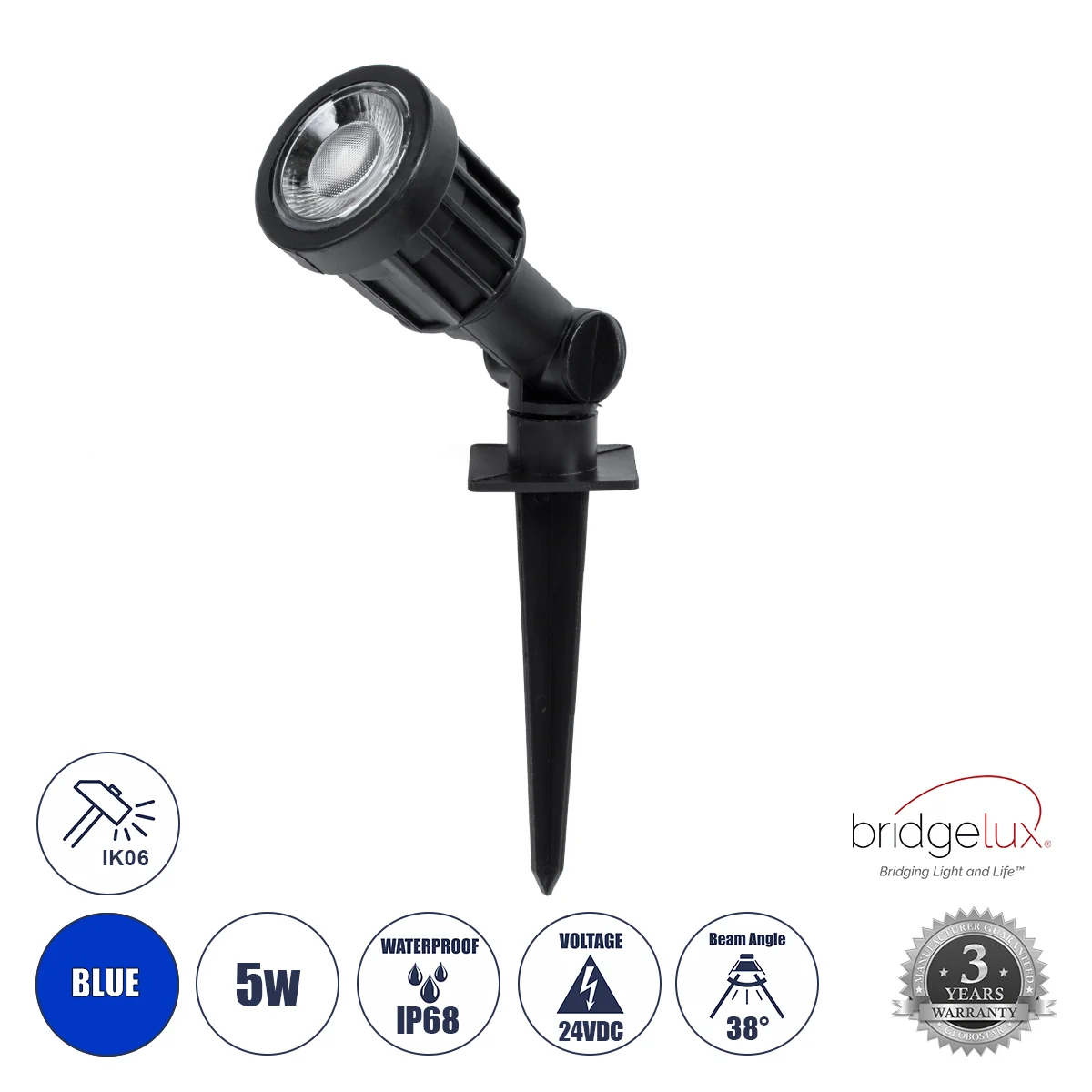 Φωτογραφία προϊόντος: GLOBOSTAR® GARDENINI 61545 Φωτιστικό Σποτ για Φυτά - Δέντρα με Βάση Κήπου / Καρφωτό LED 5W 550lm 38° DC 24V Αδιάβροχο IP68 Μπλε Dimmable - Lumileds SMD Chip - Μαύρο - Μ5.5 x Π5.5 x