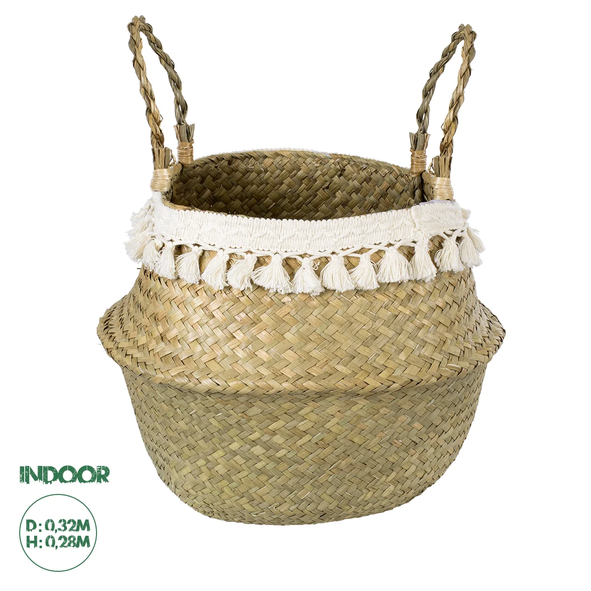 Φωτογραφία προϊόντος: GloboStar® Artificial Garden MILOS 20308 Διακοσμητικό Ψάθινο Καλάθι - Κασπώ Γλάστρα - Flower Pot Μπεζ με Μακραμέ Φ32cm x Υ28cm