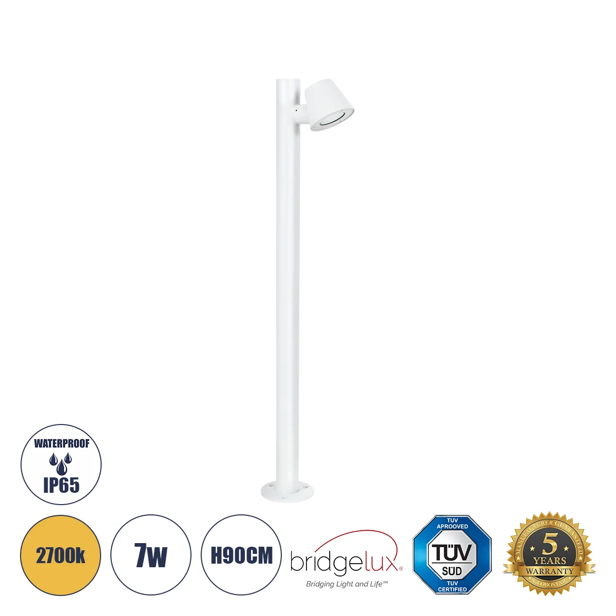 Φωτογραφία προϊόντος: GloboStar® GARDENIA 60506 Φωτιστικό Κήπου - Κολωνάκι Αρχιτεκτονικού Φωτισμού Εξωτερικού Χώρου LED 7W 700lm 60° AC220-240V Αδιάβροχο IP65 - Σώμα Αλουμινίου & Tempered Glass - Μ12 x
