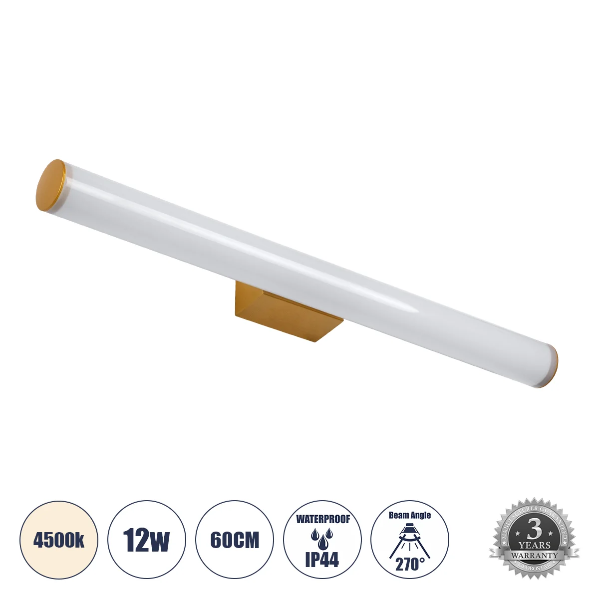 Φωτογραφία προϊόντος: GLOBOSTAR® MABEL 60431 Μοντέρνο Φωτιστικό Τοίχου - Απλίκα Καθρέπτη Μπάνιου LED 12W 1400lm 270° AC 220-240V IP44 Φυσικό Λευκό 4500K - Lumileds SMD Chip & TÜV SÜD Driver - Χάλκινο -