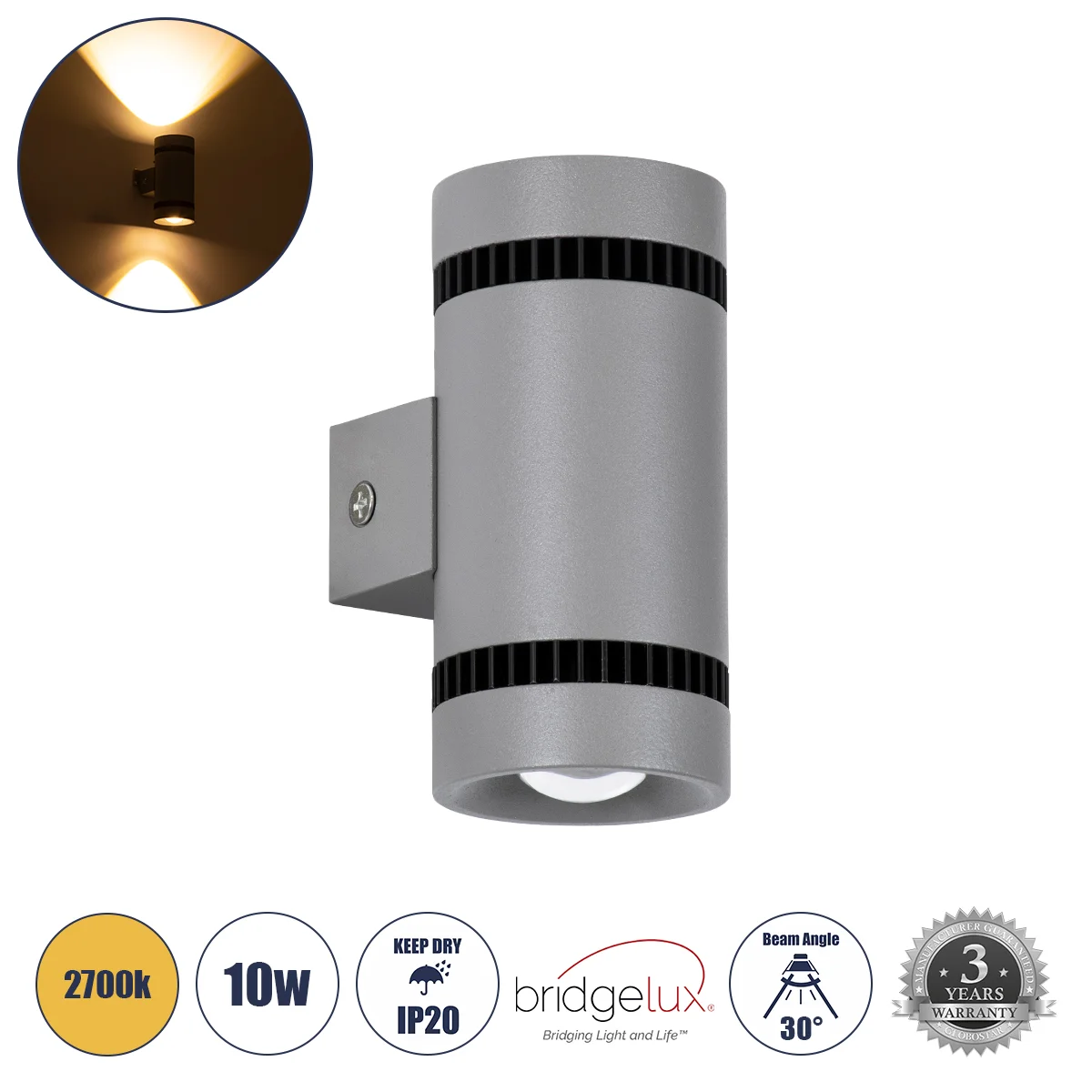 Φωτογραφία προϊόντος: GLOBOSTAR® CANNONAL 60576 Μοντέρνο Φωτιστικό Τοίχου - Απλίκα LED 10W 1150lm 30° AC 220-240V IP20 Θερμό Λευκό 2700K - Bridgelux COB Chip & TÜV SÜD Driver - Μαύρο Ματ & Γκρι Ανθρακί
