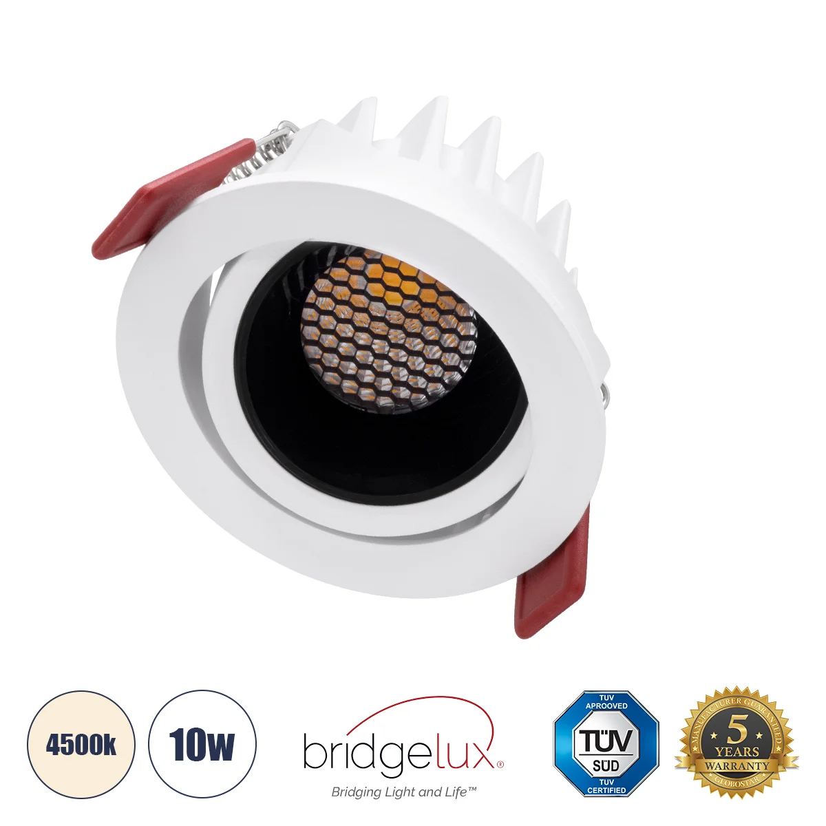 Φωτογραφία προϊόντος: GLOBOSTAR® LEO-R 60282 Χωνευτό Κινούμενο Downlight Σποτ με Honeycomb Anti Glare Reflector LED 10W 1300lm 38° AC 220-240V IP20 Φυσικό Λευκό 4500K - Bridgelux COB Chip & TÜV SÜD Driv