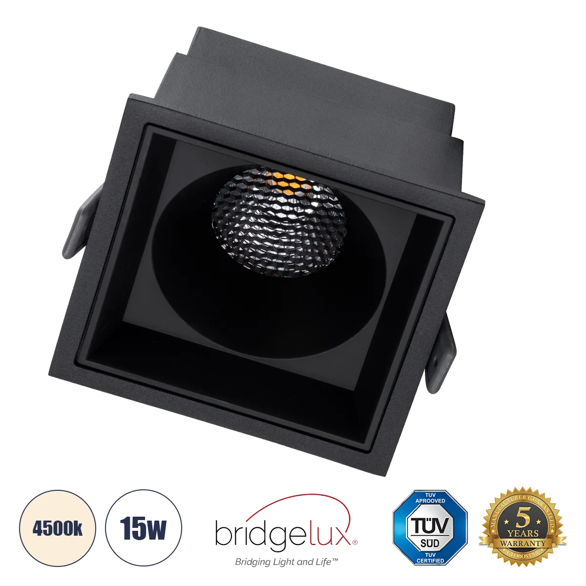 Φωτογραφία προϊόντος: GLOBOSTAR® PLUTO-B 60280 Χωνευτό Downlight Σποτ με Honeycomb Anti Glare Reflector LED 15W 1950lm 38° AC 220-240V IP20 Φυσικό Λευκό 4500K - Bridgelux COB Chip & TÜV SÜD Driver - Μαύ