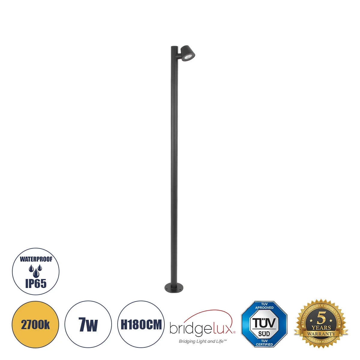 Φωτογραφία προϊόντος: GloboStar® GARDENIA 60510 Φωτιστικό Κήπου - Πάρκου - Πλατείας - Κολωνάκι Αρχιτεκτονικού Φωτισμού Εξωτερικού Χώρου LED 7W 700lm 60° AC220-240V Αδιάβροχο IP65 - Σώμα Αλουμινίου & Tem