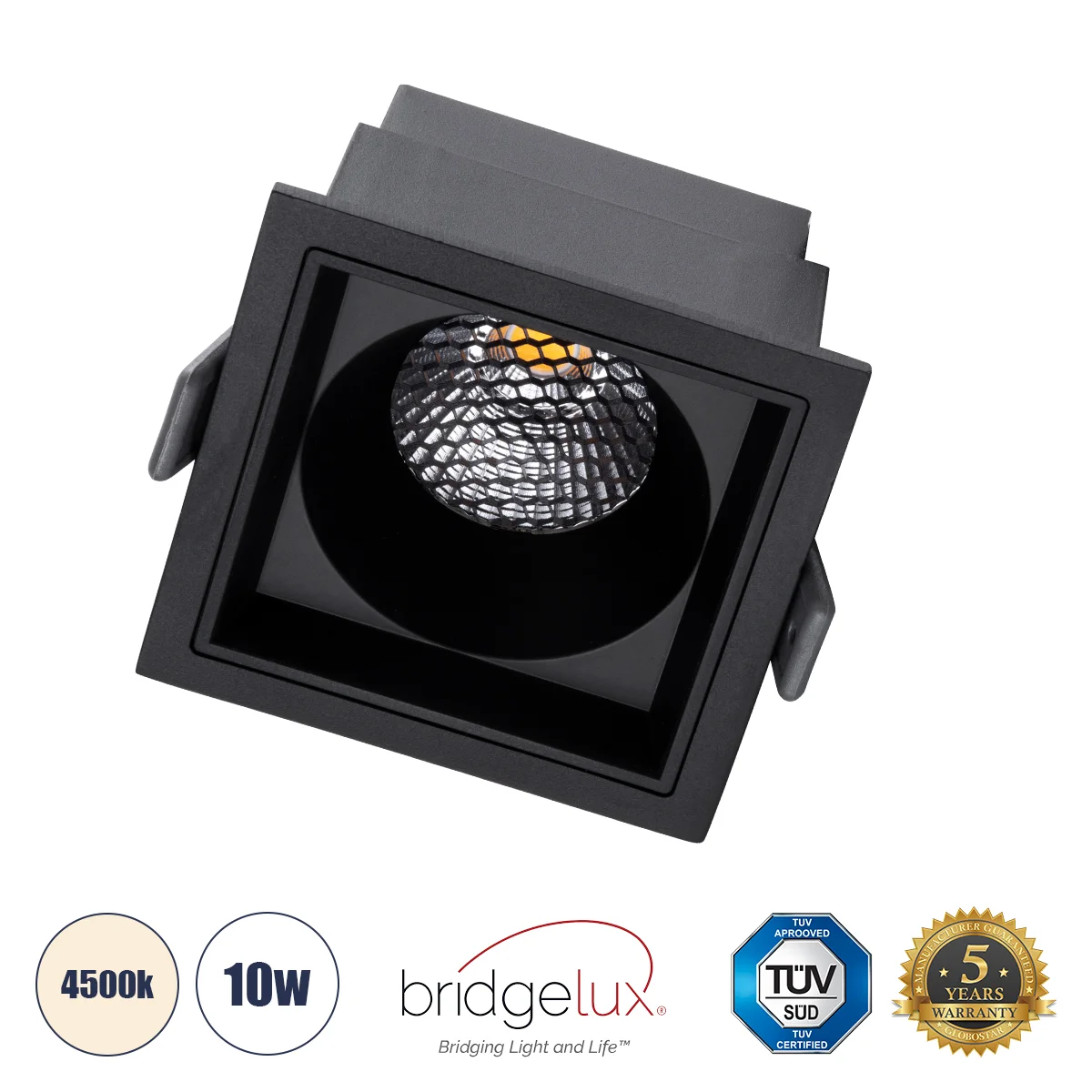 Φωτογραφία προϊόντος: GLOBOSTAR® PLUTO-M 60274 Χωνευτό Downlight Σποτ με Honeycomb Anti Glare Reflector LED 10W 1300lm 38° AC 220-240V IP20 Φυσικό Λευκό 4500K - Bridgelux COB Chip & TÜV SÜD Driver - Μαύ