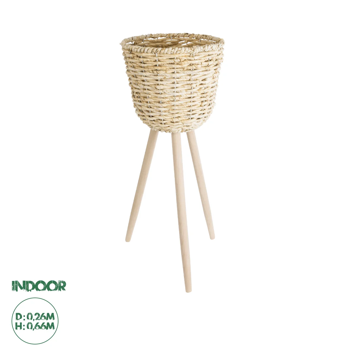 Φωτογραφία προϊόντος: GloboStar® Artificial Garden LIMNOS 20582 Διακοσμητικό Πλεκτό Κασπώ Γλάστρα - Flower Pot Μπεζ με Μπεζ Ξύλο Φ26 x Υ66cm