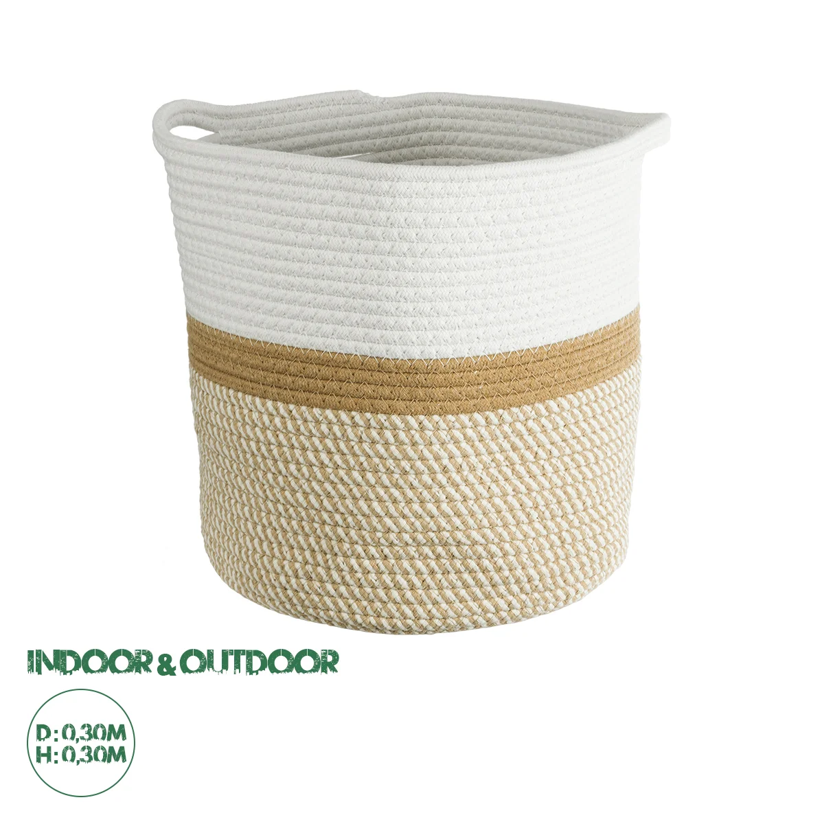 Φωτογραφία προϊόντος: GloboStar® Artificial Garden ITHAKI 20325 Διακοσμητικό Πλεκτό Καλάθι - Κασπώ Γλάστρα - Flower Pot Μπεζ με Λευκό Φ30 x Υ30cm