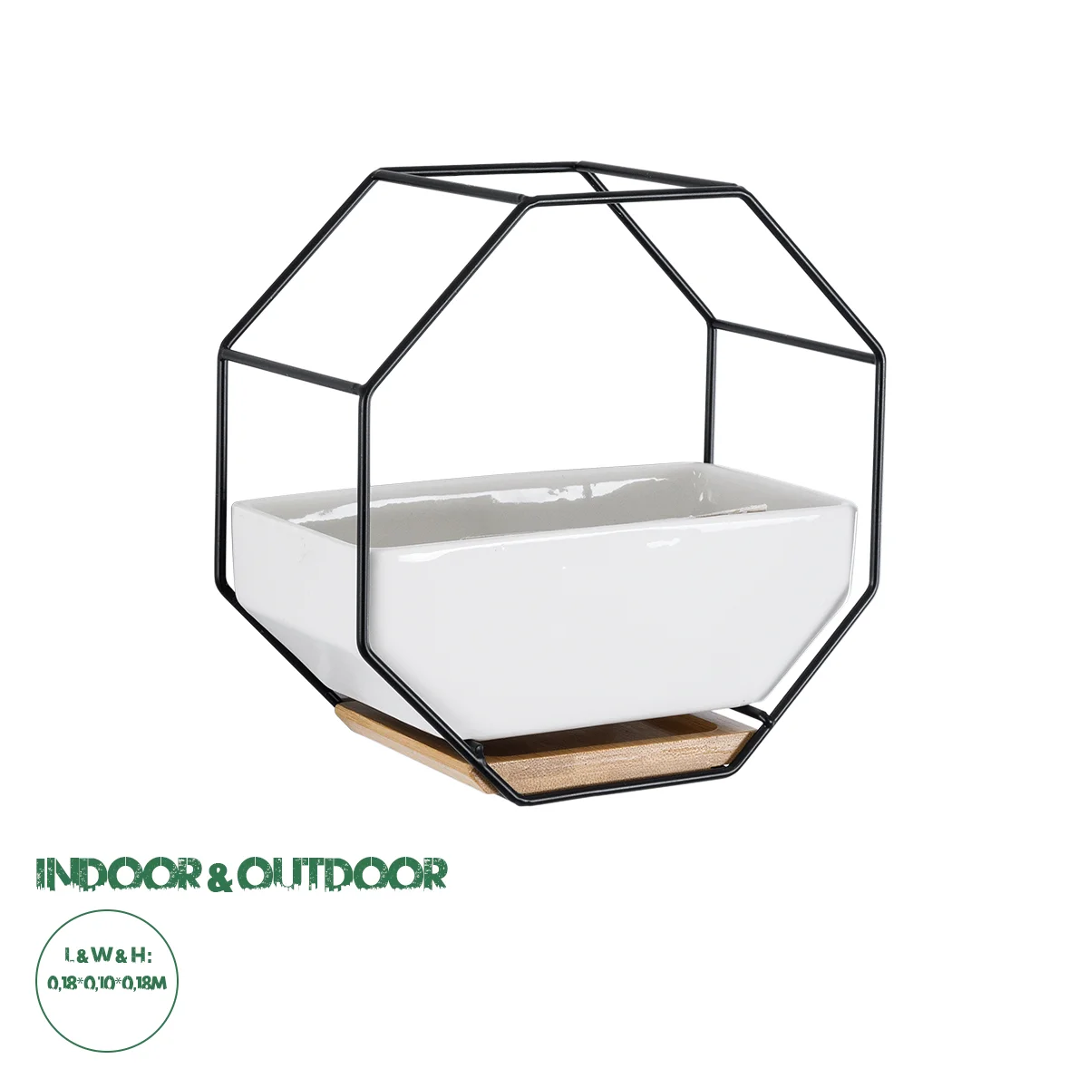 Φωτογραφία προϊόντος: GloboStar® Artificial Garden BIANCO 20557 Διακοσμητικό Κεραμικό Κασπώ Γλάστρα - Flower Pot Λευκό με Μαύρο Μεταλλικό Πλέγμα και Καφέ Ξύλινη Βάση Μ18 x Π10 x Υ18cm