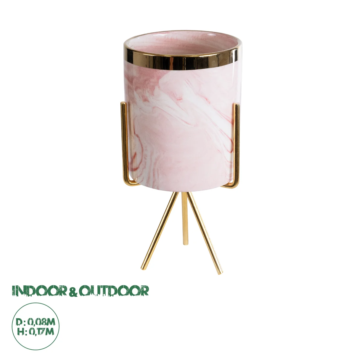 Φωτογραφία προϊόντος: GloboStar® Artificial Garden COLORADO 20566 Διακοσμητικό Κεραμικό Κασπώ Γλάστρα - Flower Pot Ροζ με Χρυσή Μεταλλική Βάση και Λευκές Λεπτομέρειες Φ8 x Υ17cm
