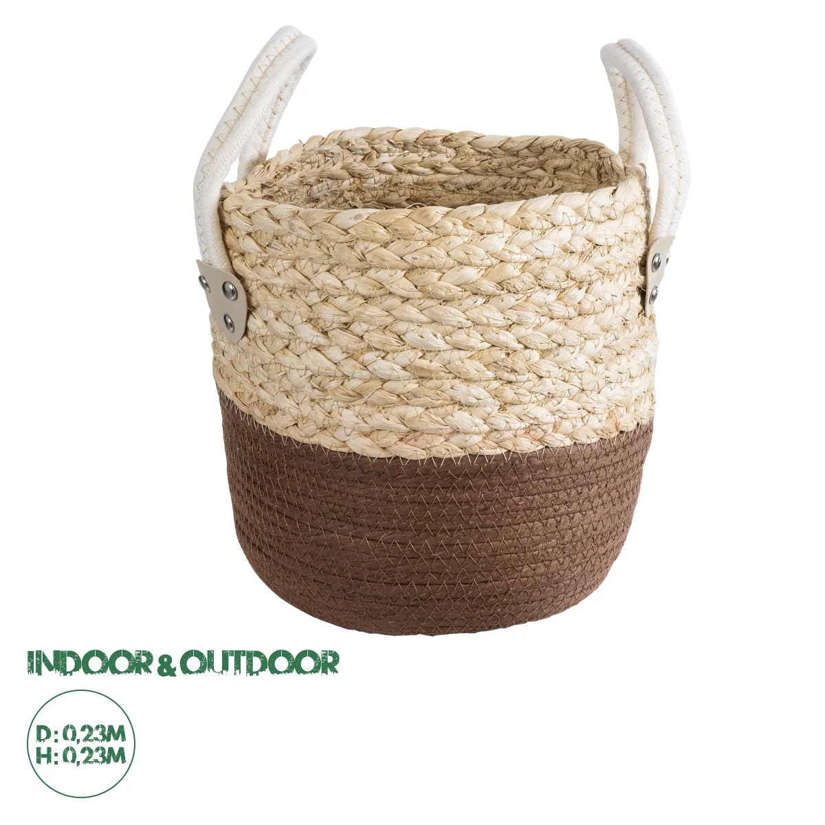 Φωτογραφία προϊόντος: GloboStar® Artificial Garden CAROLINA 20578 Διακοσμητικό Πλεκτό Κασπώ Γλάστρα - Flower Pot Μπεζ με Καφέ και Λευκό Φ23 x Υ23cm