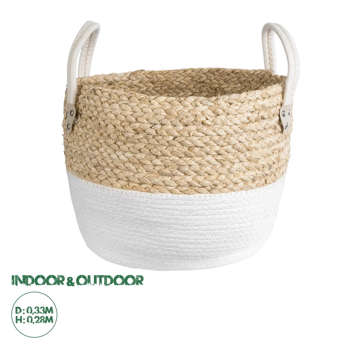 Φωτογραφία προϊόντος: GloboStar® Artificial Garden NEVADA 20577 Διακοσμητικό Πλεκτό Κασπώ Γλάστρα - Flower Pot Μπεζ με Λευκό Φ33 x Υ28cm