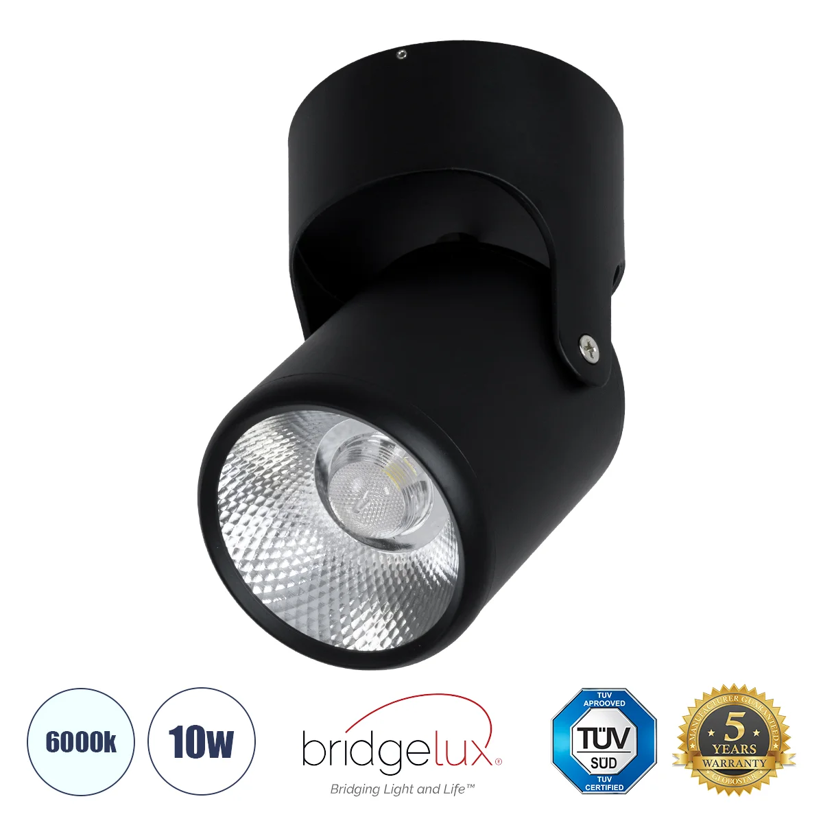 Φωτογραφία προϊόντος: GLOBOSTAR® DETRONIC 60503 Κινούμενο Downlight Σποτ LED 10W 1350lm 24° AC 220-240V IP20 Ψυχρό Λευκό 6000K - Bridgelux COB Chip & TÜV SÜD Driver - Μαύρο Ματ - Μ9 x Π9 x Υ16cm - 5 Χρό