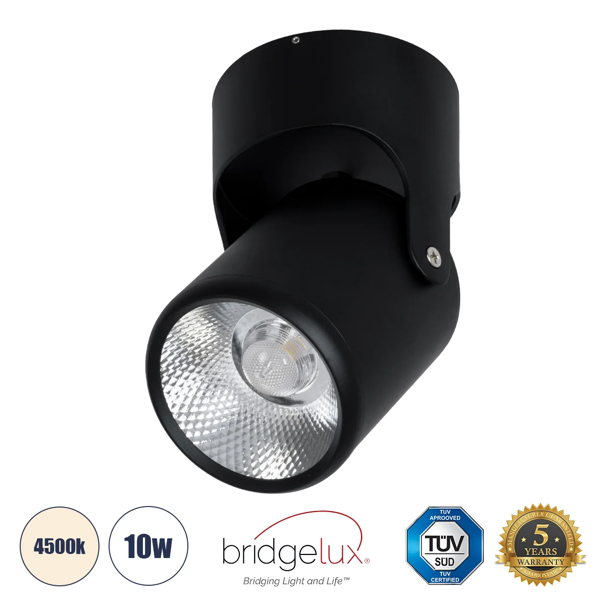 Φωτογραφία προϊόντος: GLOBOSTAR® DETRONIC 60504 Κινούμενο Downlight Σποτ LED 10W 1300lm 24° AC 220-240V IP20 Φυσικό Λευκό 4500K - Bridgelux COB Chip & TÜV SÜD Driver - Μαύρο Ματ - Μ9 x Π9 x Υ16cm - 5 Χρ
