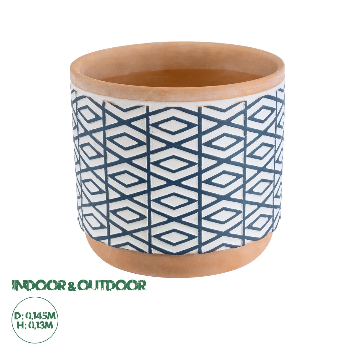 Φωτογραφία προϊόντος: GloboStar® Artificial Garden KOLKATA 20525 Διακοσμητικό Κεραμικό Κασπώ Γλάστρα - Flower Pot Λευκό με Μπλε και Μπεζ Φ14.5 x Υ13cm