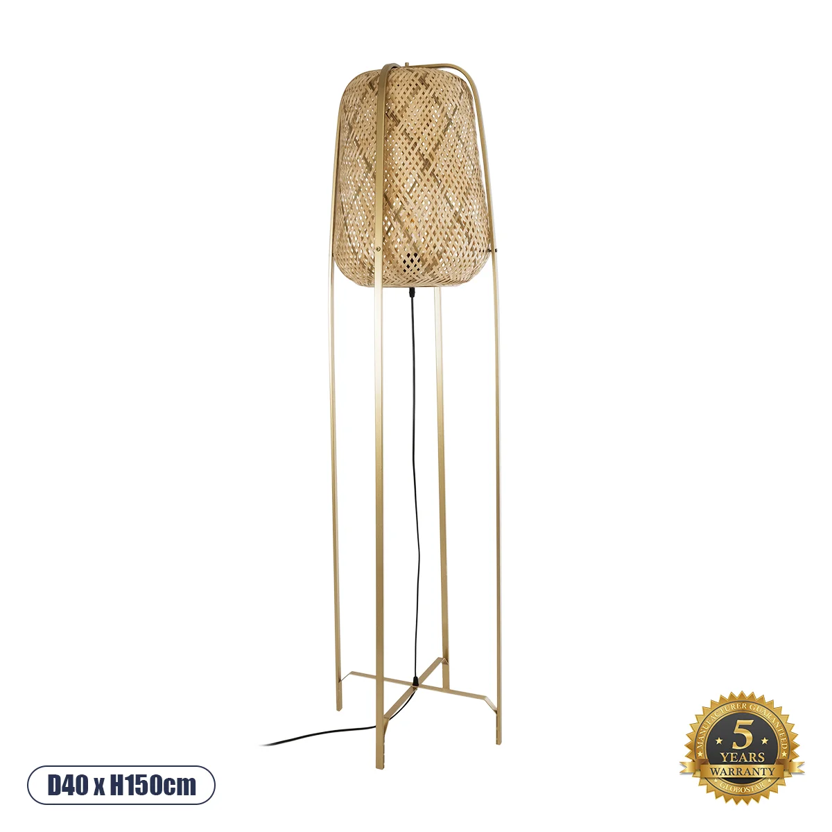 Φωτογραφία προϊόντος: GLOBOSTAR® MEILANI 02301 Boho Επιδαπέδιο Φωτιστικό με Ντουί 1 x E27 AC 220-240V IP20 - Χρυσό & Μπεζ - Μ40 x Π40 x Υ150cm