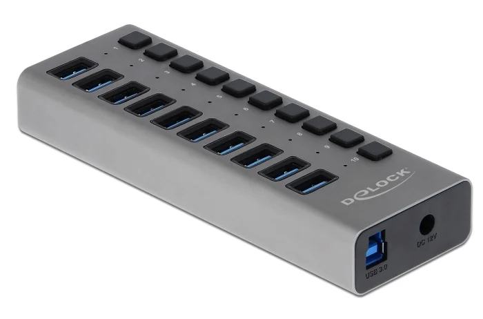 Φωτογραφία προϊόντος: DELOCK USB hub με διακόπτες 63670, 10x USB, 5Gbps, LED, γκρι