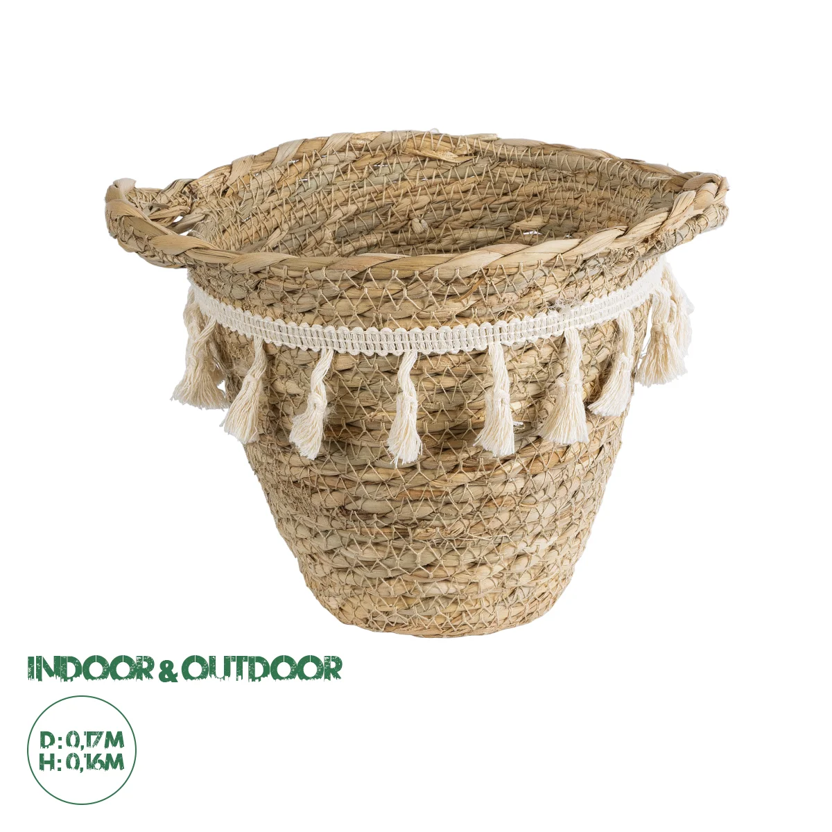 Φωτογραφία προϊόντος: GloboStar® Artificial Garden SANTORINI 20572 Διακοσμητικό Πλεκτό Κασπώ Γλάστρα - Flower Pot Μπεζ με Λευκό Φ17 x Υ16cm