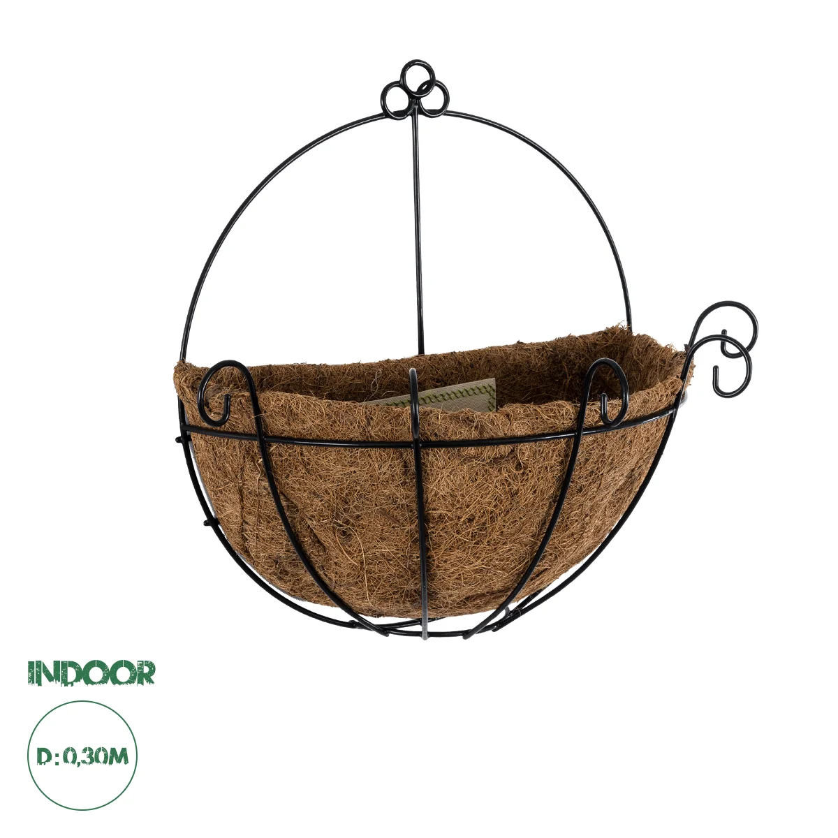 Φωτογραφία προϊόντος: GloboStar® Artificial Garden KOUFONISIA 20562 Κρεμαστό Διακοσμητικό Κασπώ Γλάστρα - Flower Pot από Φλοιό Καρύδας Καφέ με Μαύρη Μεταλλική Βάση Φ30 x Υ33cm
