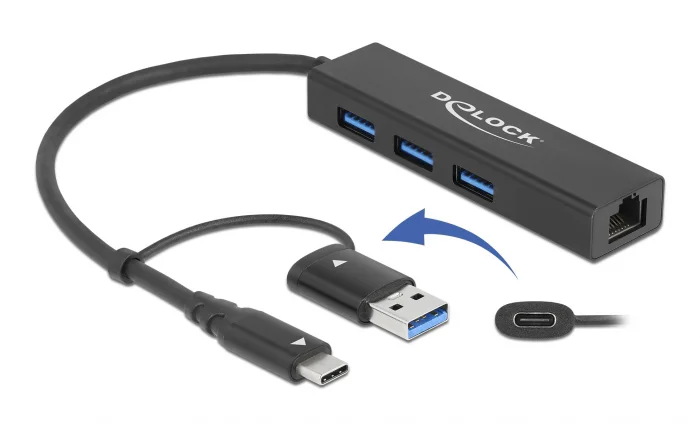 Φωτογραφία προϊόντος: DELOCK docking station 64149 3x USB 3.2 Gen 1/LAN 1000Mbps, 5Gbps, μαύρο