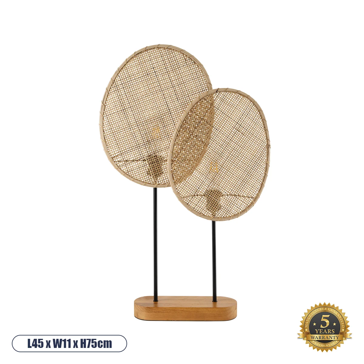 Φωτογραφία προϊόντος: GLOBOSTAR® AZUL 02231 Boho Επιτραπέζιο Φωτιστικό Πορτατίφ με Ντουί 2 x E27 AC 220-240V IP20 - Μπεζ & Μαύρο - Μ45 x Π11 x Υ75cm