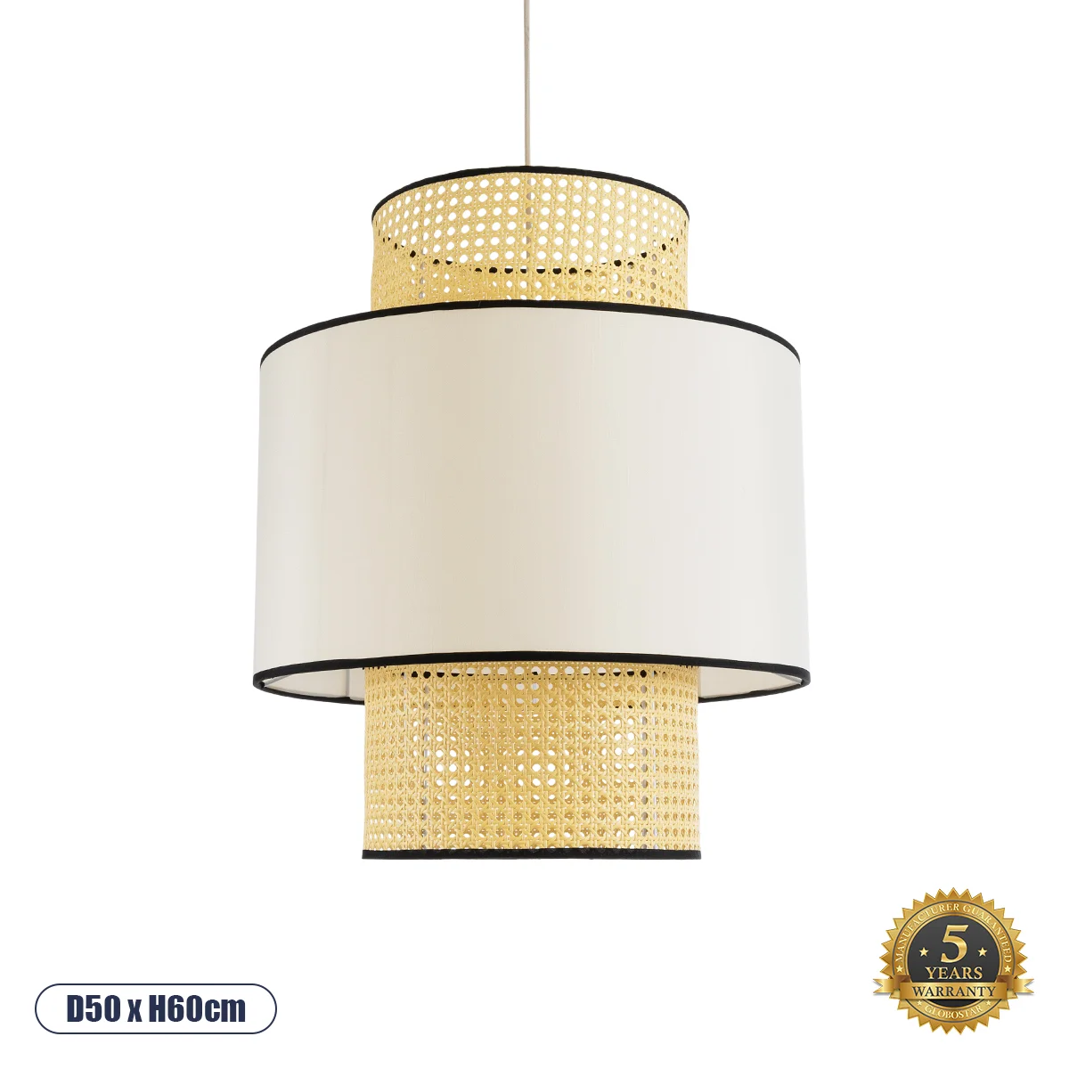 Φωτογραφία προϊόντος: GLOBOSTAR® SAIGE 01917 Boho Κρεμαστό Φωτιστικό Οροφής με Ντουί 1 x E27 AC 220-240V IP20 - Μπεζ & Μαύρο - Μ50 x Π50 x Υ60cm