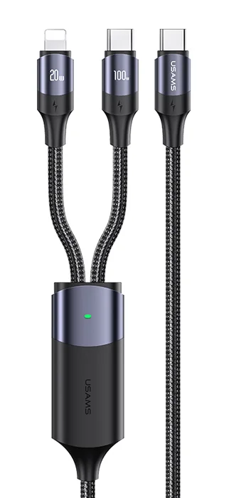 Φωτογραφία προϊόντος: USAMS καλώδιο USB-C σε USB-C + Lightning US-SJ550, PD 100W, 1.2m, μαύρο